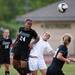 Huron sophomore Dionne Bailey and Skyline freshman Hannah Simon battle for a header on Thursday, May 30. Daniel Brenner I AnnArbor.com